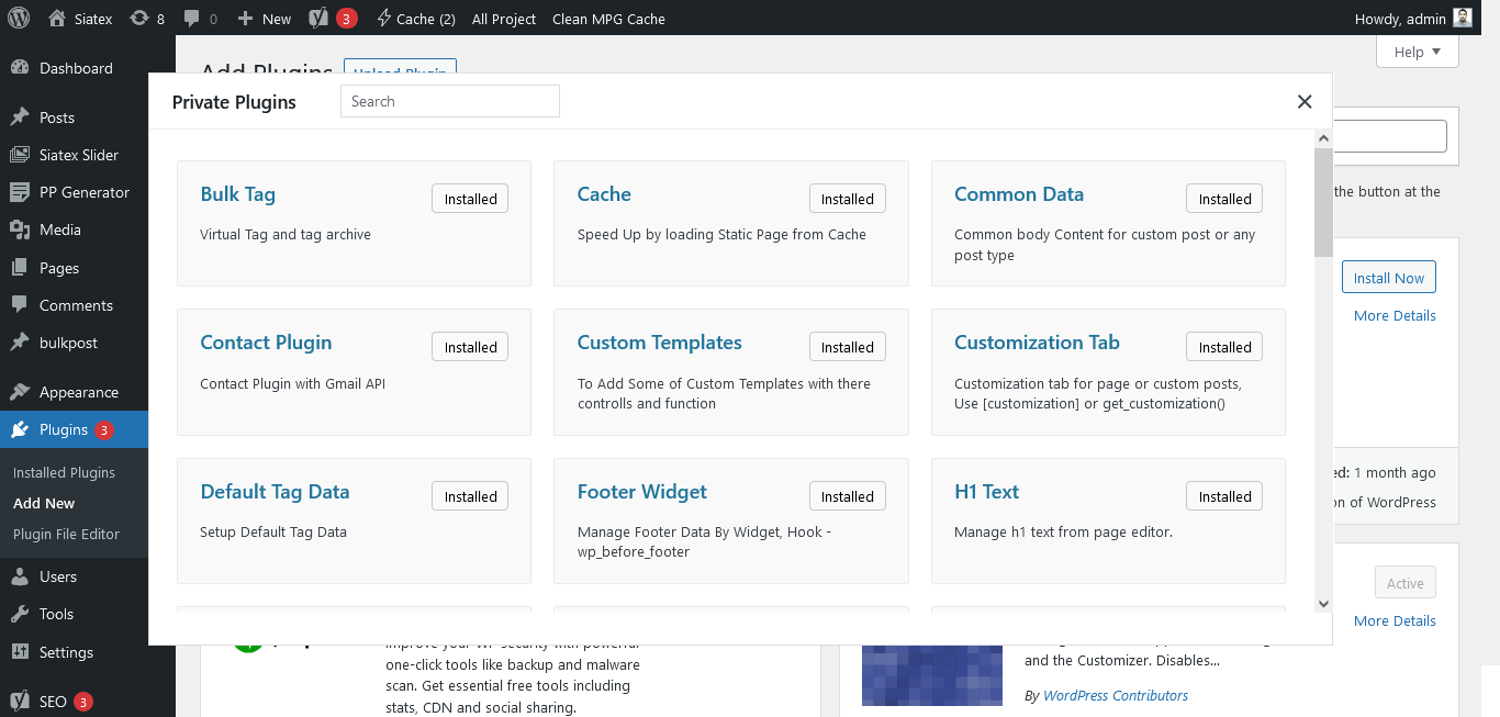 Private Plugin Manager Interface